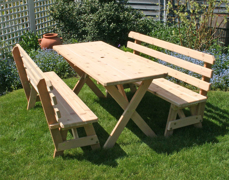 Cedar Backyard Bash Cross Legged Picnic Table w/Backed Benches